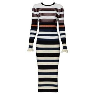 Opening Ceremony Stripe Ribbed Knit Bodycon Midi Long Sleeve Ruffled size M EUC